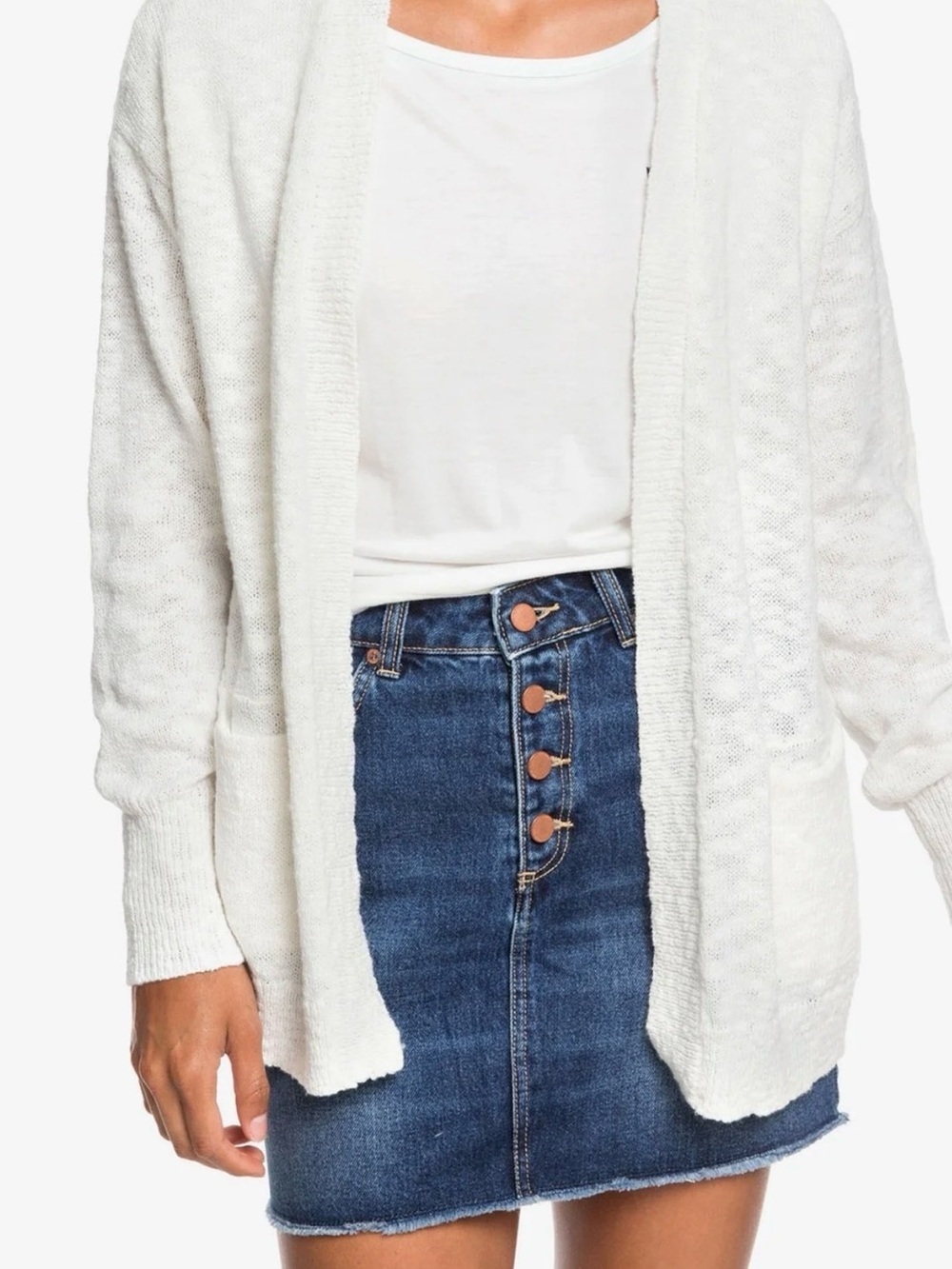 Roxy Let's Go Anywhere Open Knit Cardigan Sweater Ivory Draped Small EUC